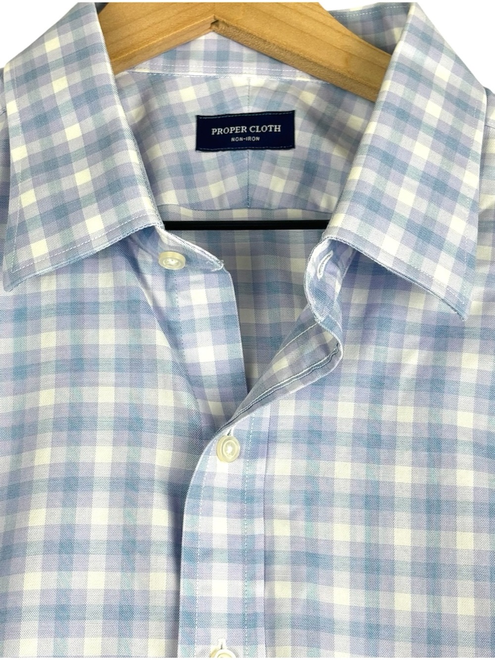 Proper Cloth Dress Shirt Men 17.5 NonIron Stretch Purple Blue Check Monogram TSA